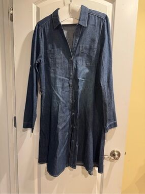 Denim Shirt Dress - Dark Blue Mini Dress